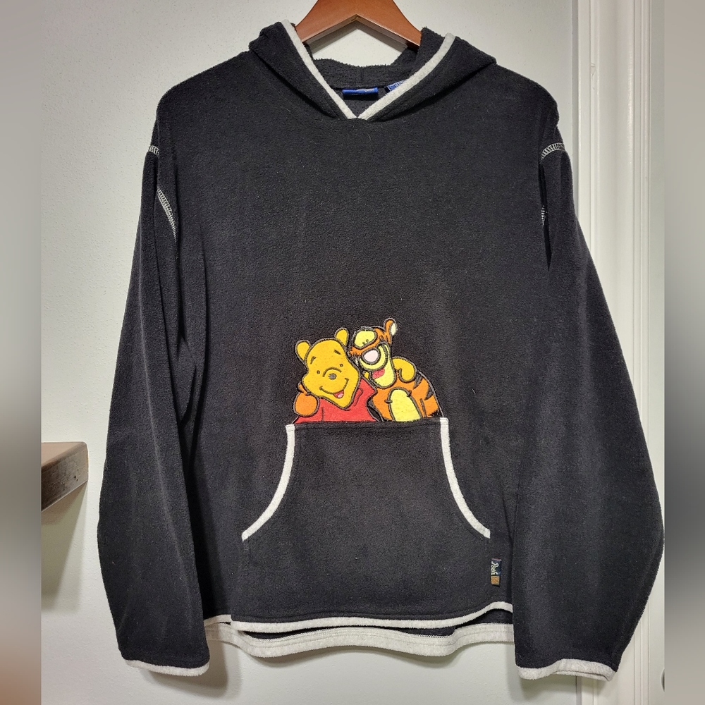 Disney Pooh And Tigger Vintage Black Fleece Hooded Sweatshirt Women's Size Large - Picture 2 of 10